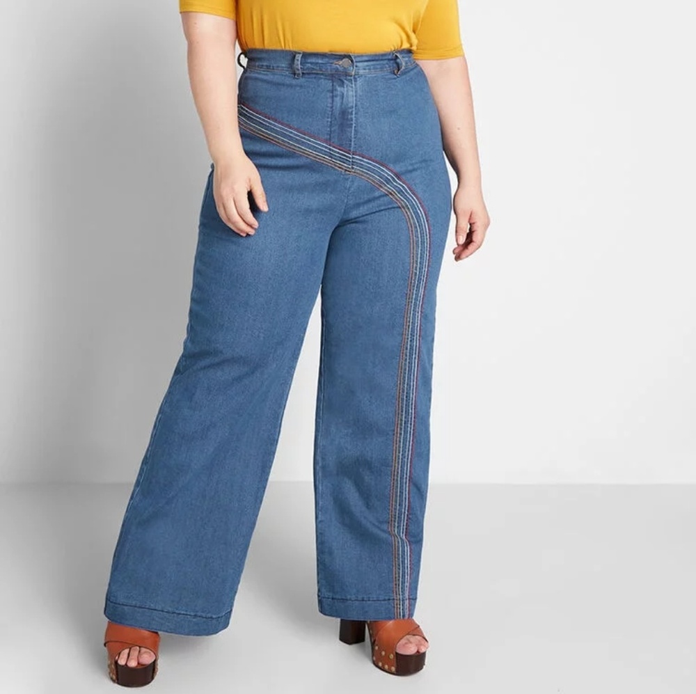 Modcloth Rainbow With Me High Waist Wide Leg Jeans